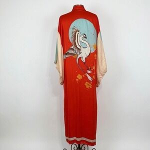 Free People Rising Sun Maxi Crane Kimono Robe Sz OS Boho Festival Artsy Duster